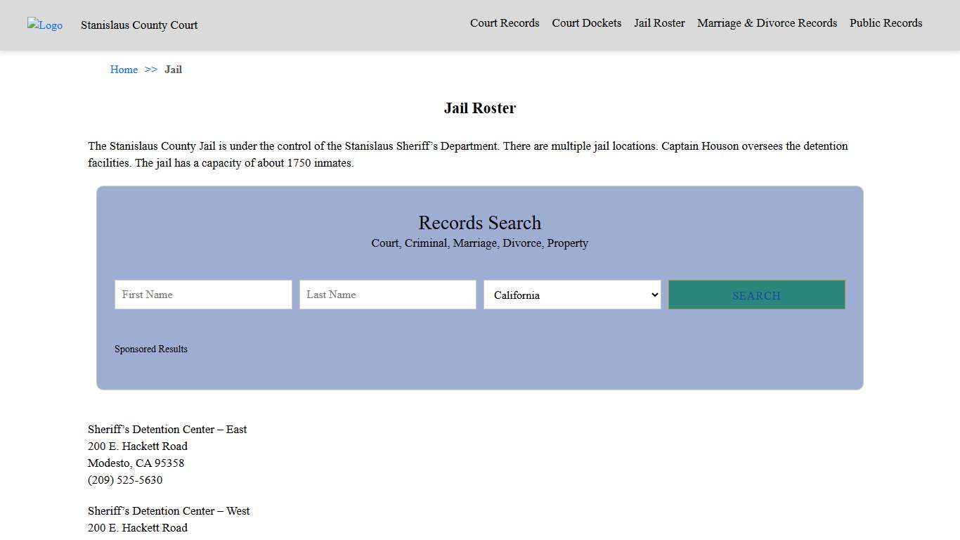 Jail Roster | Stanislaus County Court