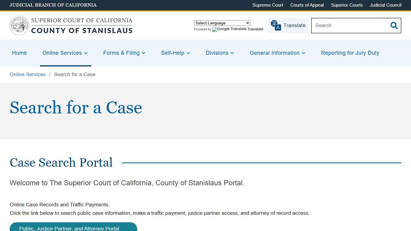 Search for a Case | Superior Court of California | County of Stanislaus