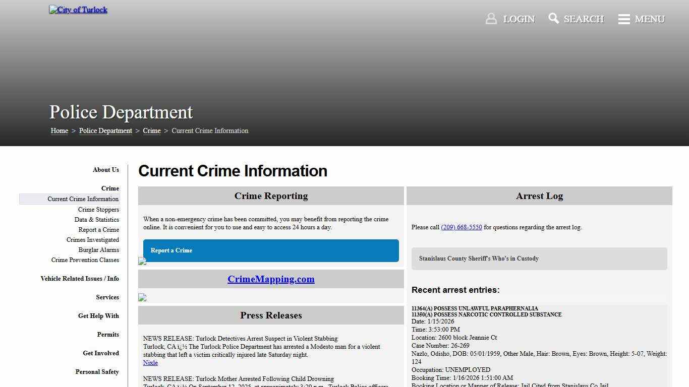 Current Crime Information - City of Turlock (Police Department\Crime)